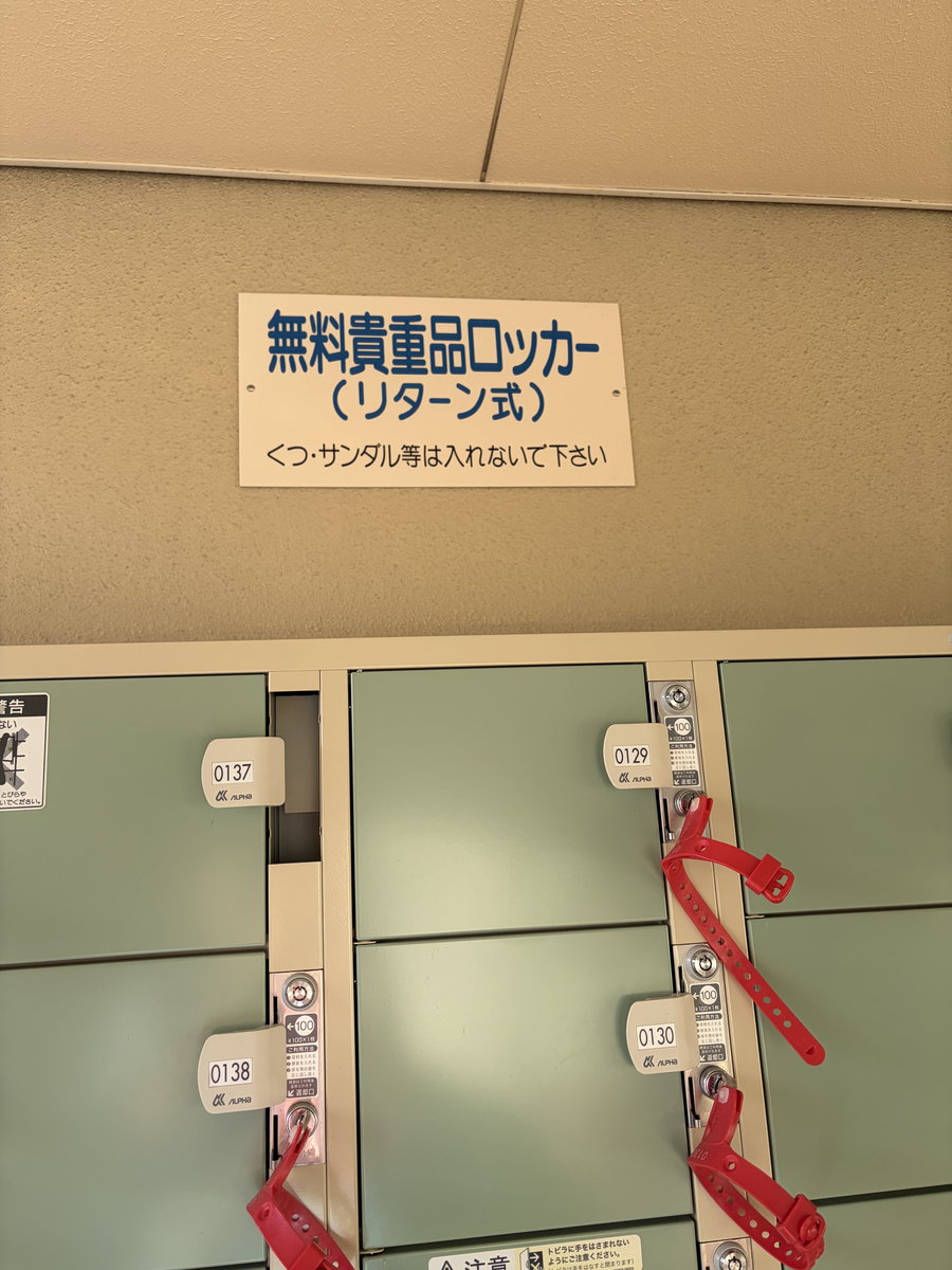 太閤山ランドプール広場の100円リターン式(無料)貴重品ロッカー。